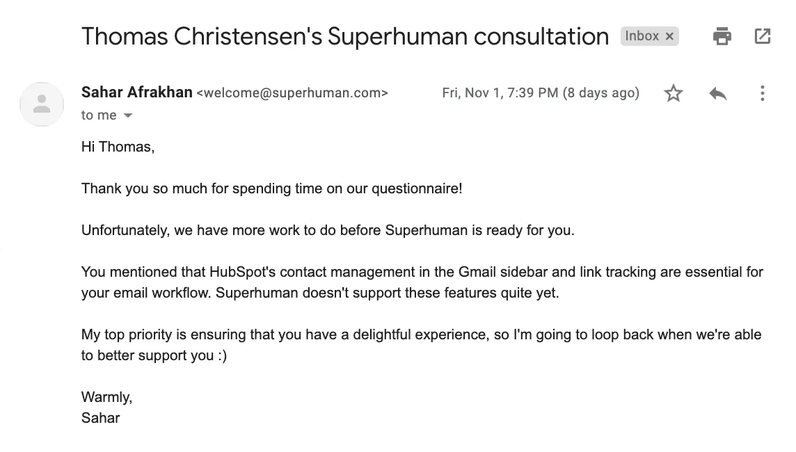 Superhuman consultation email