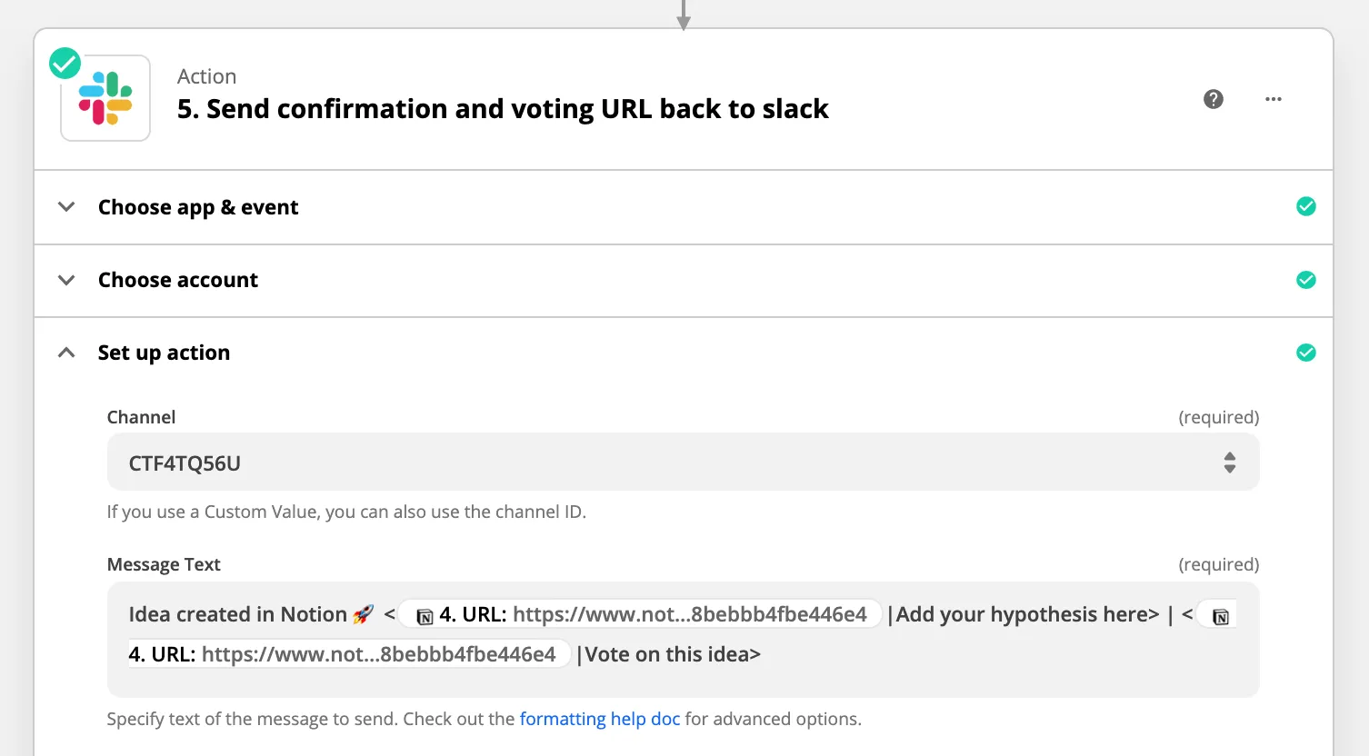 Zapier sending a confirmation message to Slack